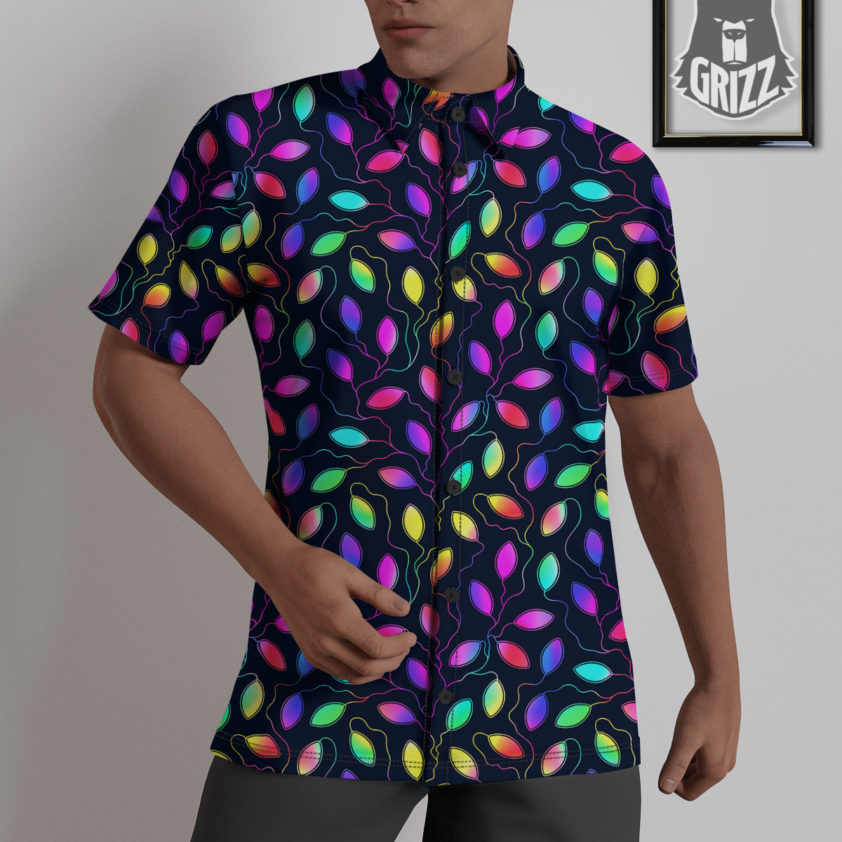 Neon Leaf Print Pattern Untucked Shirts-grizzshop