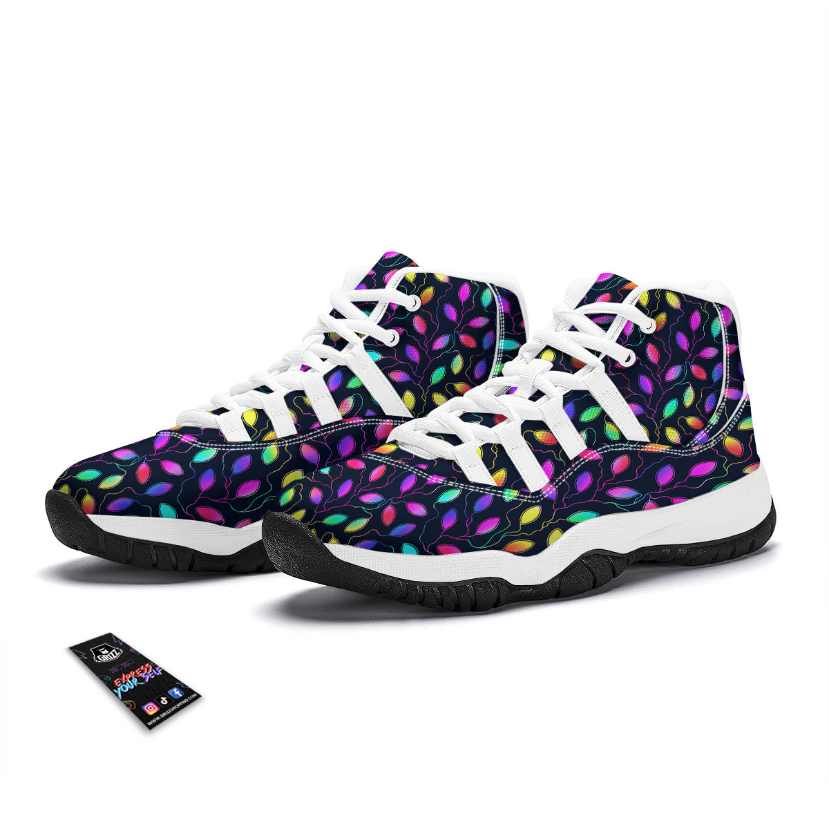 Neon Leaf Print Pattern White Bball Shoes-grizzshop