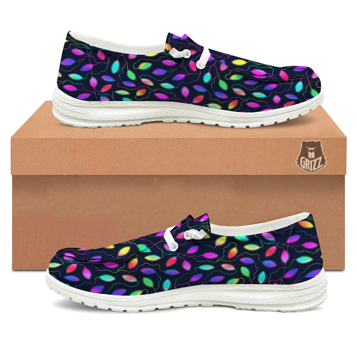 Neon Leaf Print Pattern White Loafers-grizzshop