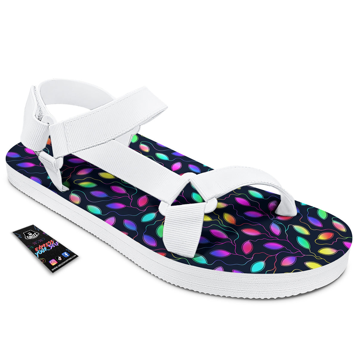 Neon Leaf Print Pattern White Open Toe Sandals-grizzshop