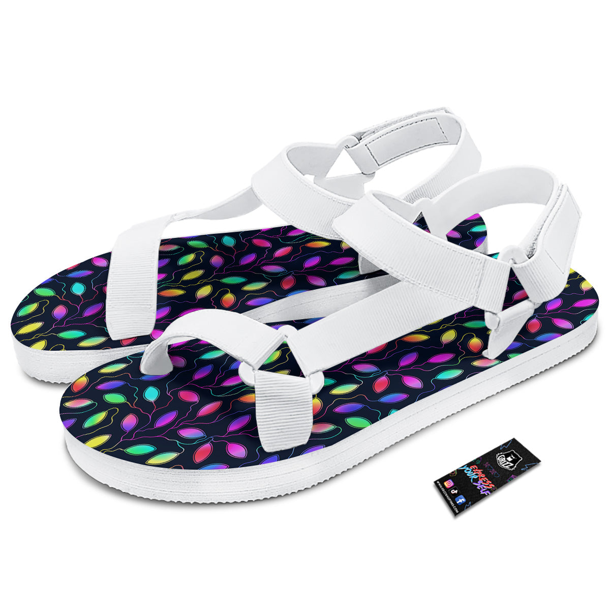Neon Leaf Print Pattern White Open Toe Sandals-grizzshop