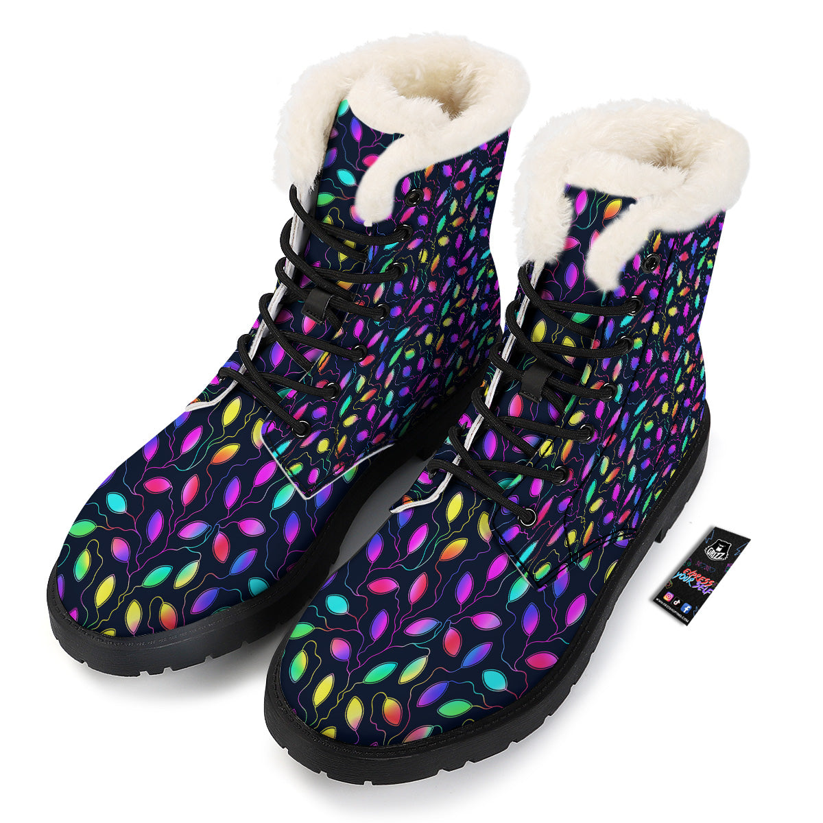 Neon Leaf Print Pattern Winter Boots-grizzshop