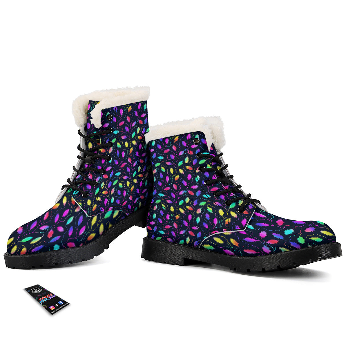 Neon Leaf Print Pattern Winter Boots-grizzshop