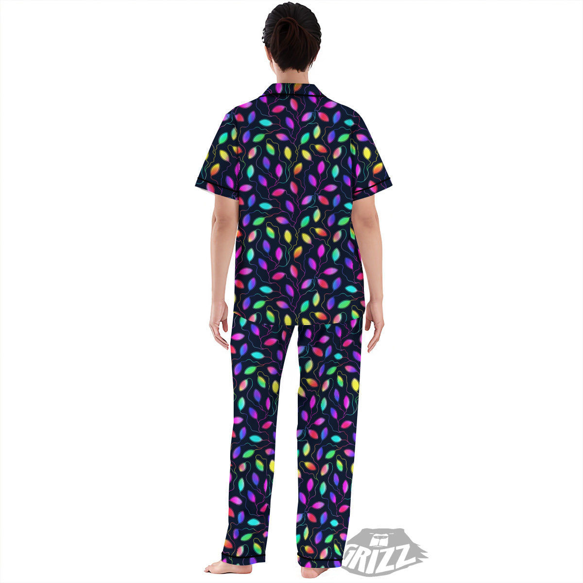 Neon Leaf Print Pattern Women's Pajamas Set-grizzshop