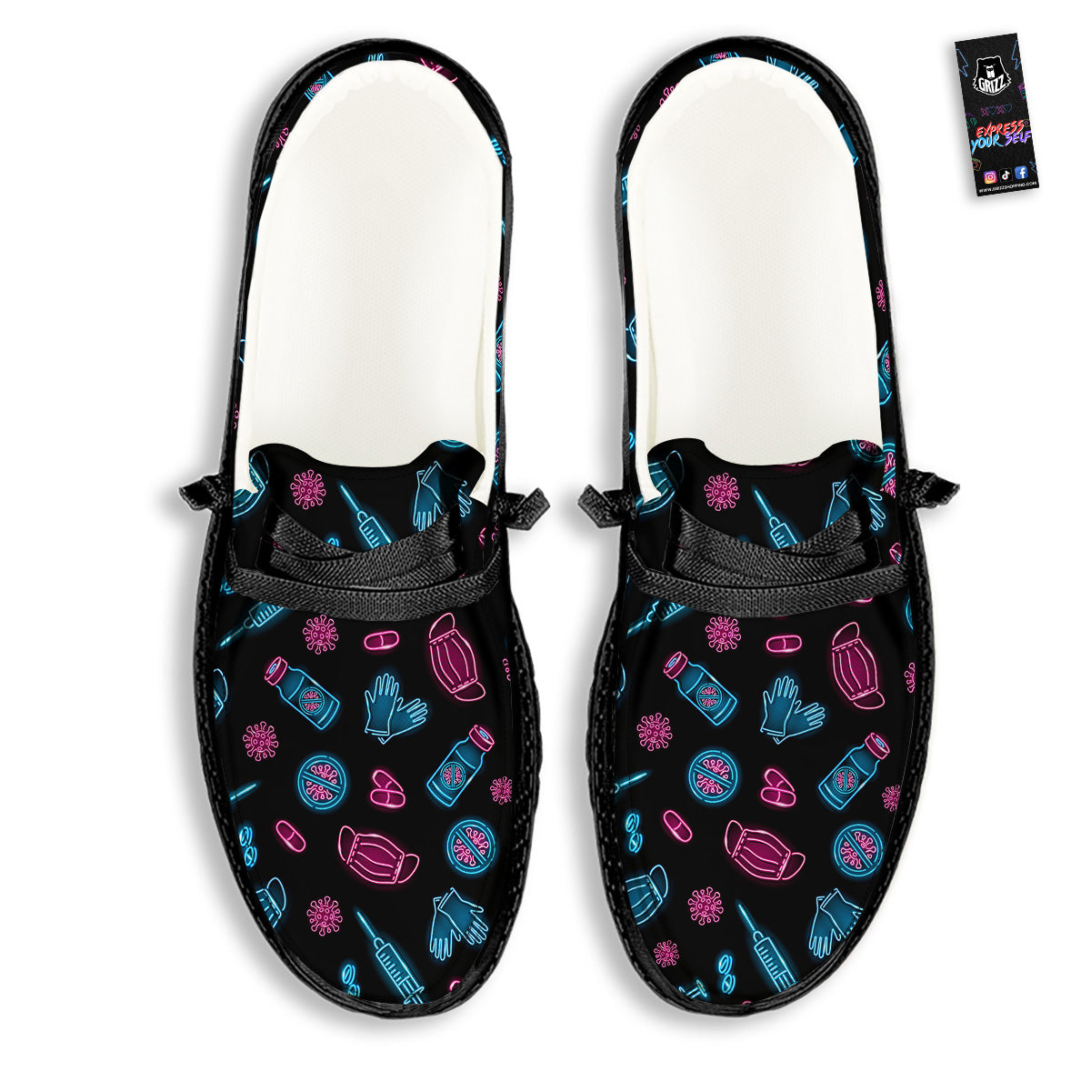 Neon Medical Equipment Print Pattern Black Loafers-grizzshop