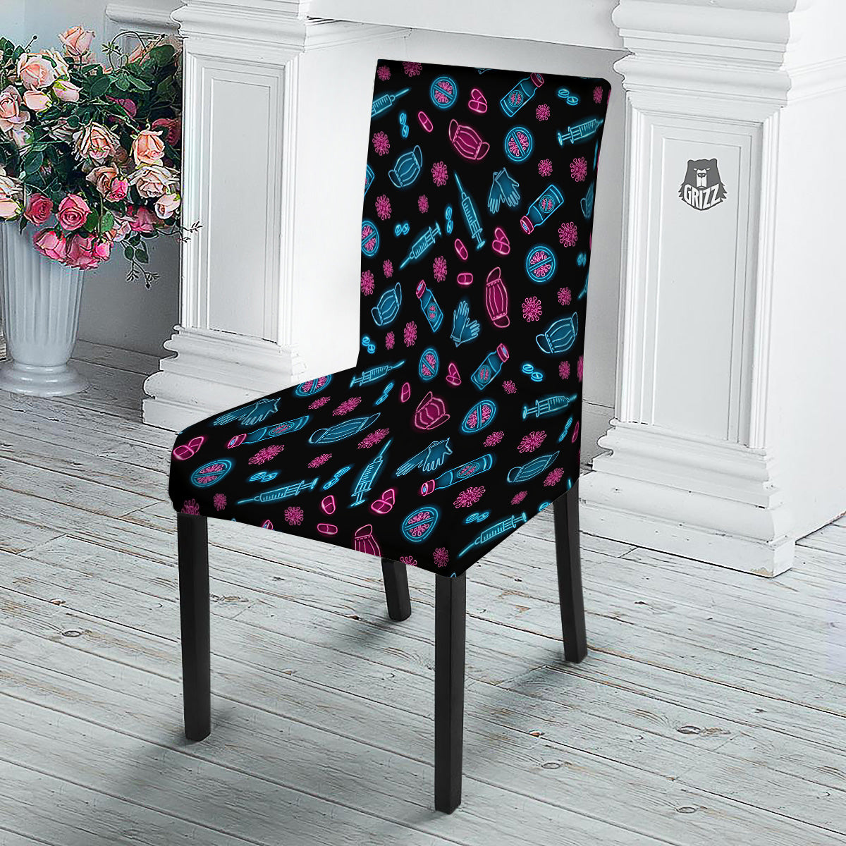 Neon Medical Equipment Print Pattern Dining Chair Slipcover-grizzshop