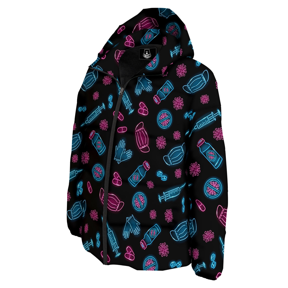 Neon Medical Equipment Print Pattern Down Jacket-grizzshop