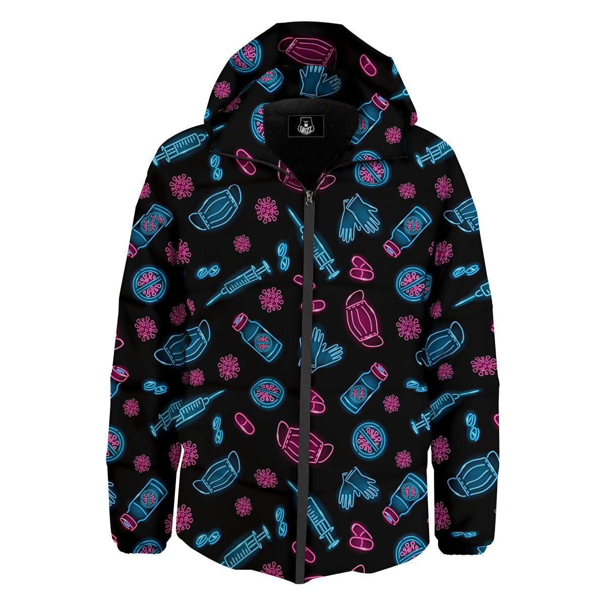 Neon Medical Equipment Print Pattern Down Jacket-grizzshop