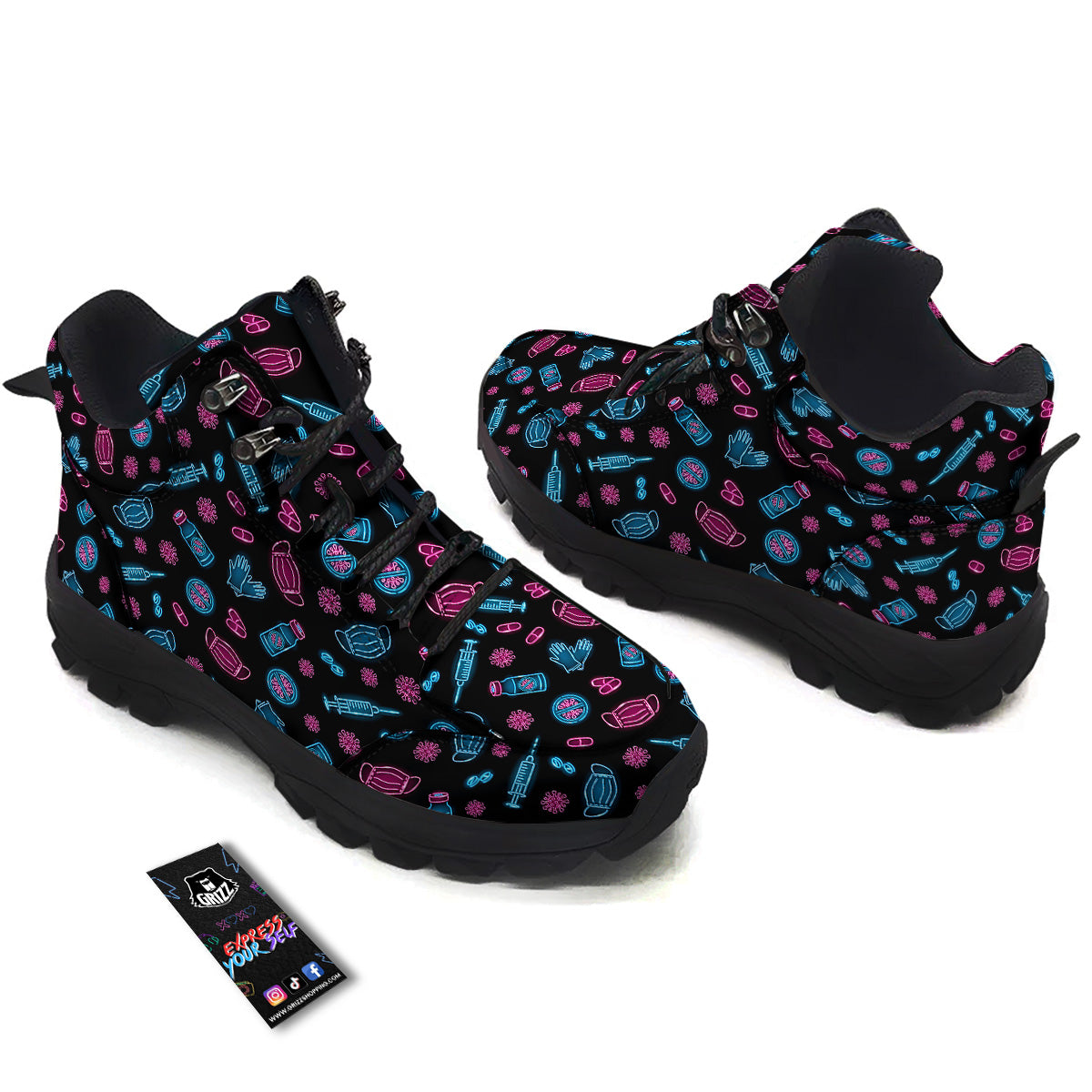 Neon Medical Equipment Print Pattern Hiking Shoes-grizzshop