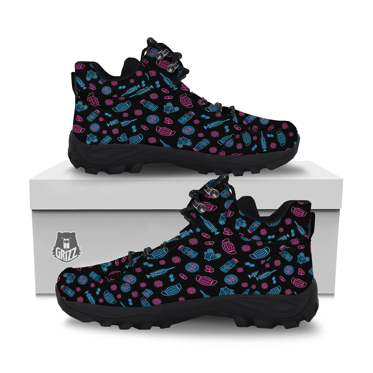 Neon Medical Equipment Print Pattern Hiking Shoes-grizzshop