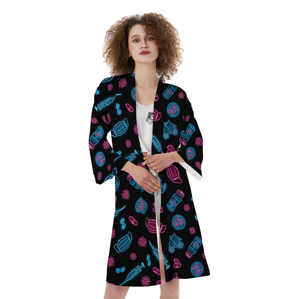 Neon Medical Equipment Print Pattern Kimono-grizzshop