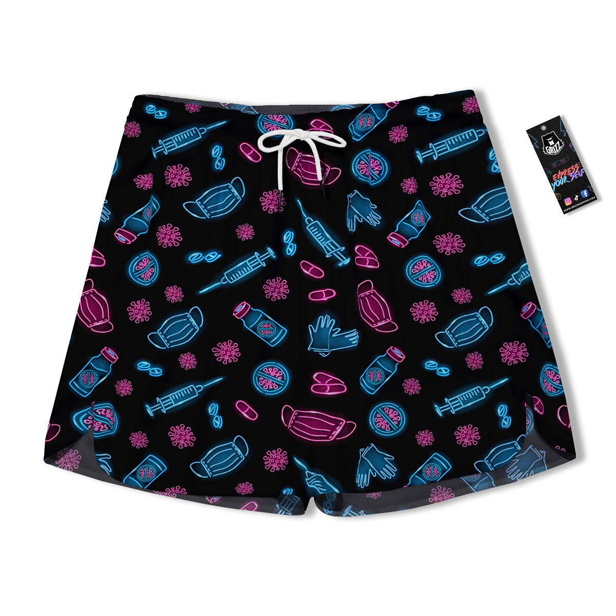 Neon Medical Equipment Print Pattern Men's Running Shorts-grizzshop