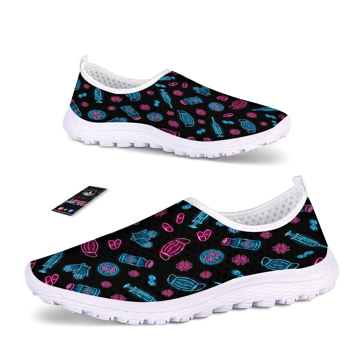 Neon Medical Equipment Print Pattern Nurse Shoes-grizzshop
