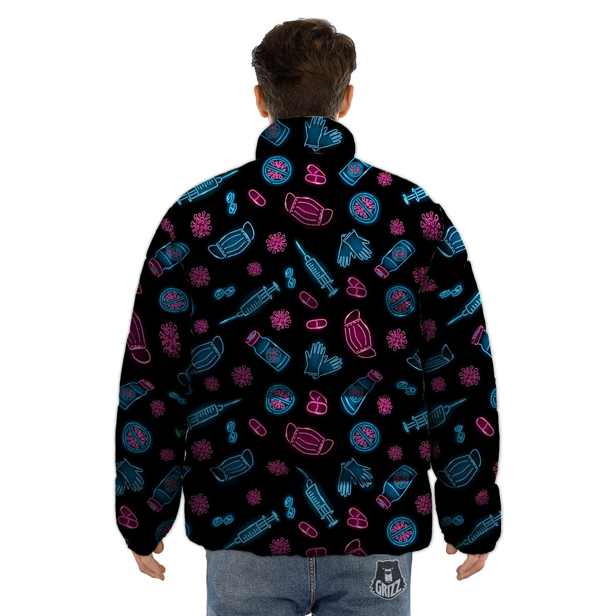 Neon Medical Equipment Print Pattern Puffer Jacket-grizzshop