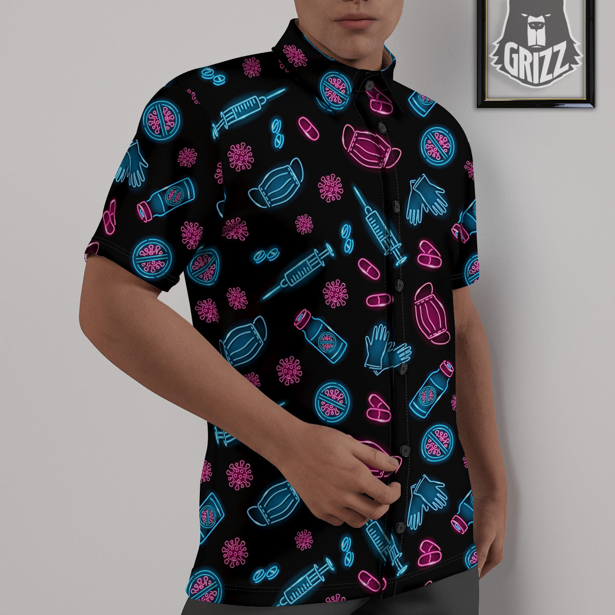 Neon Medical Equipment Print Pattern Untucked Shirts-grizzshop