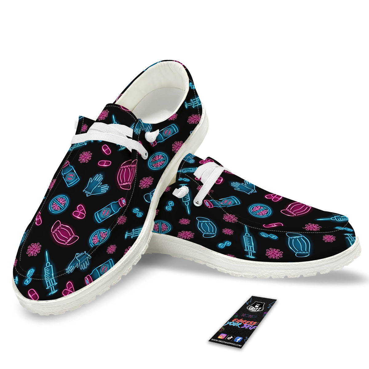 Neon Medical Equipment Print Pattern White Loafers-grizzshop