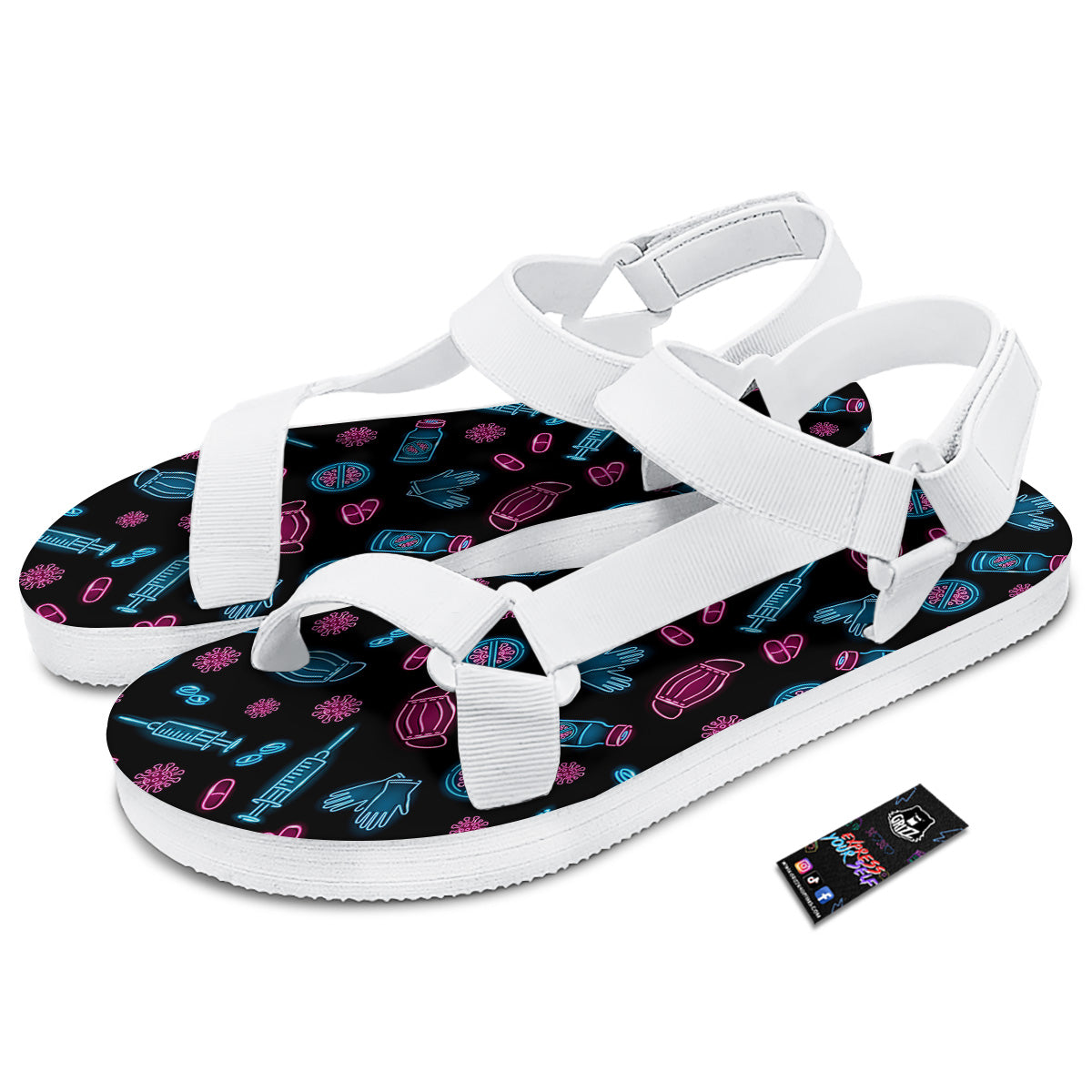 Neon Medical Equipment Print Pattern White Open Toe Sandals-grizzshop