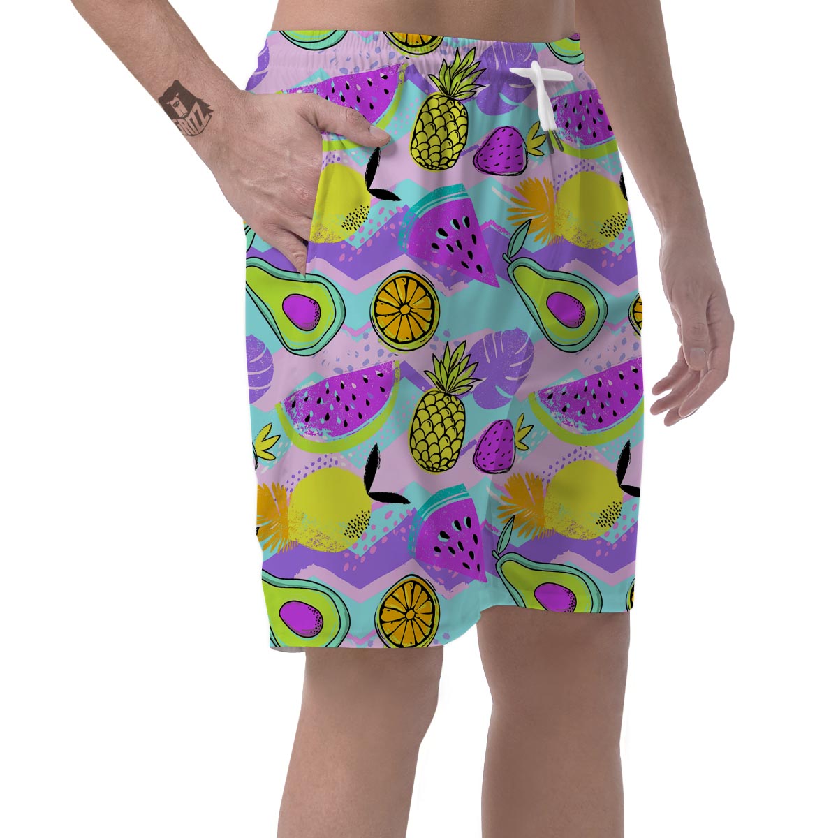 Neon Mix Fruit Pineapple Hawaiian Print Men's Shorts-grizzshop