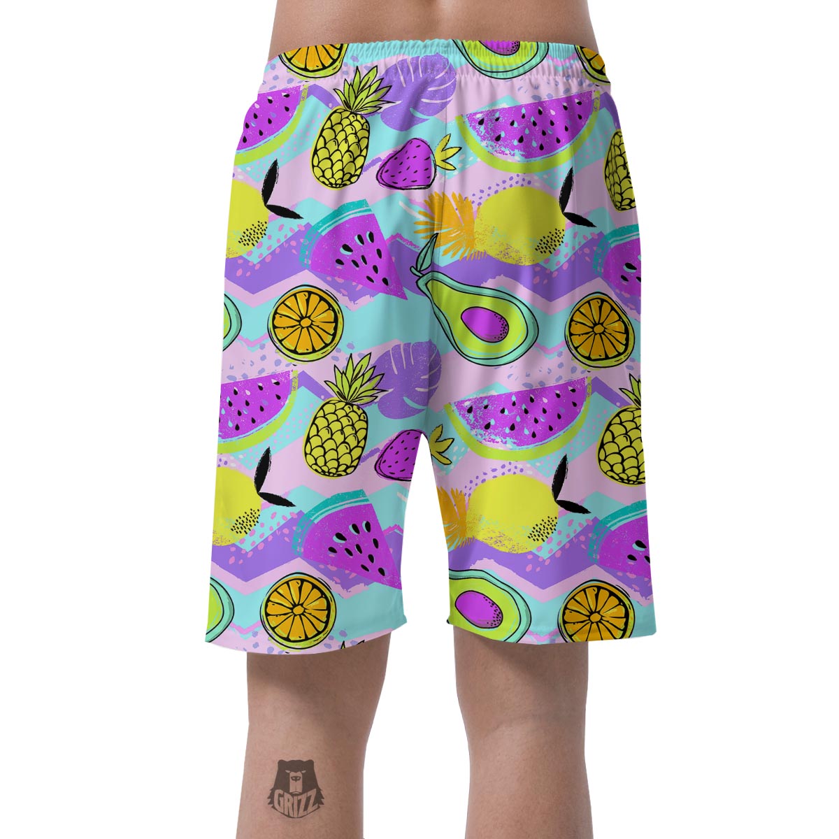 Neon Mix Fruit Pineapple Hawaiian Print Men's Shorts-grizzshop