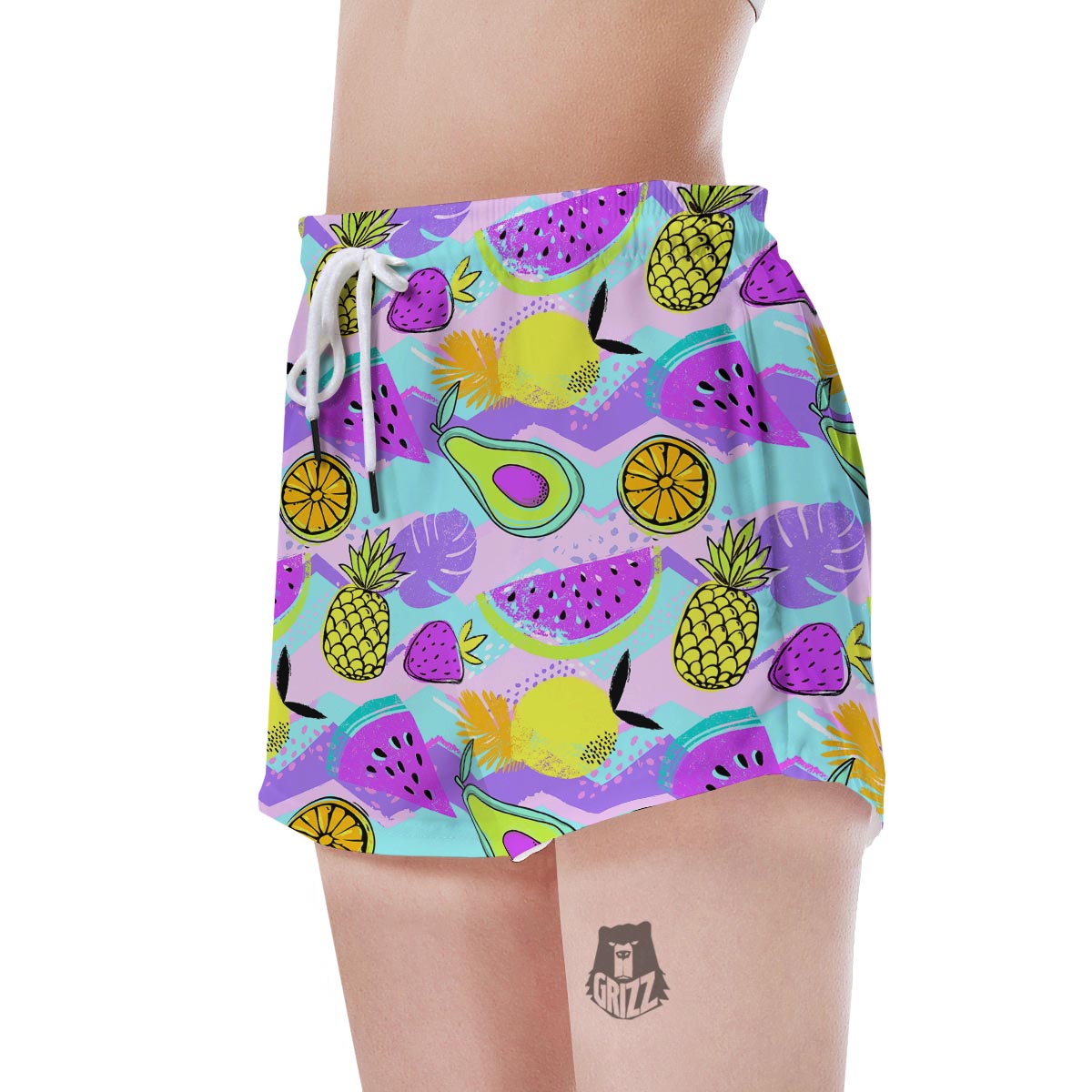 Neon Mix Fruit Pineapple Hawaiian Print Women's Shorts-grizzshop