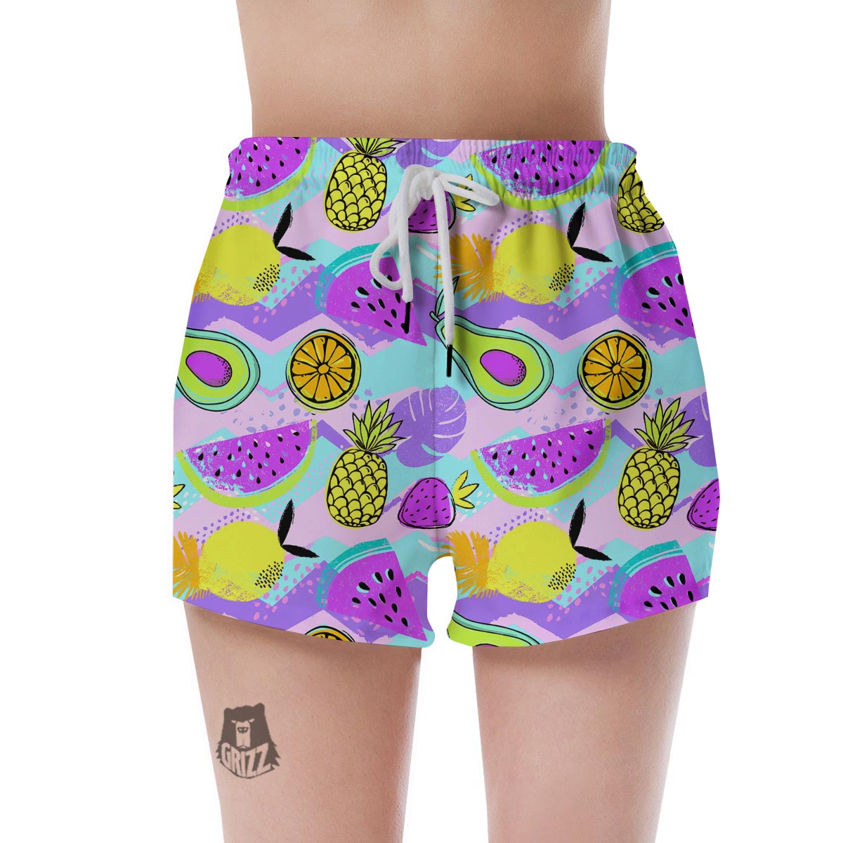Neon Mix Fruit Pineapple Hawaiian Print Women's Shorts-grizzshop