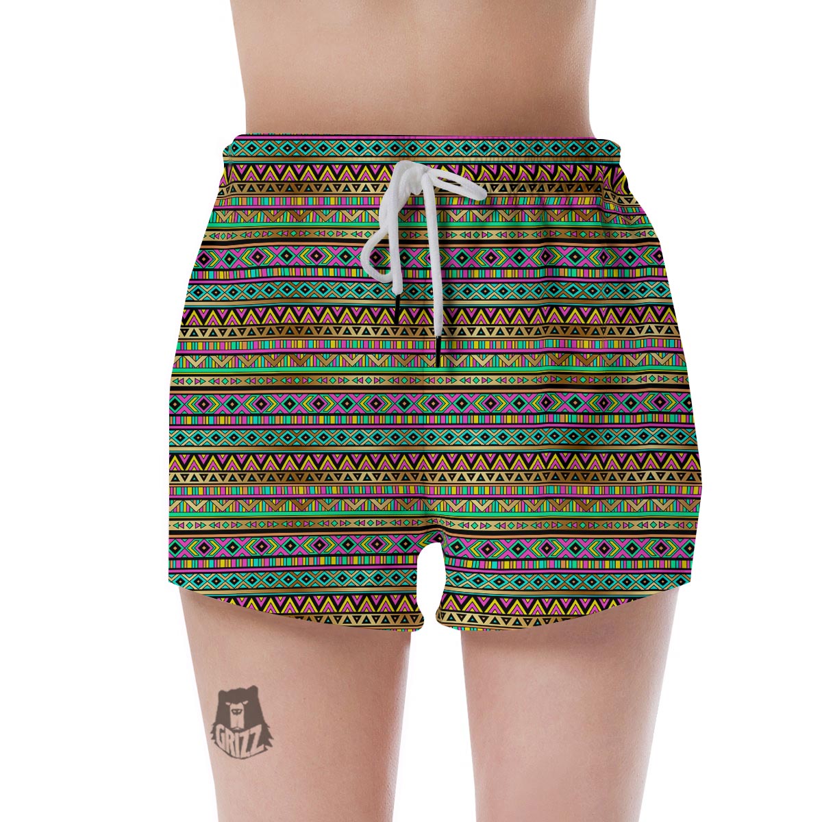 Neon Multicolor Ethic Aztec Aztec Grunge Geometric Print Women's Shorts-grizzshop