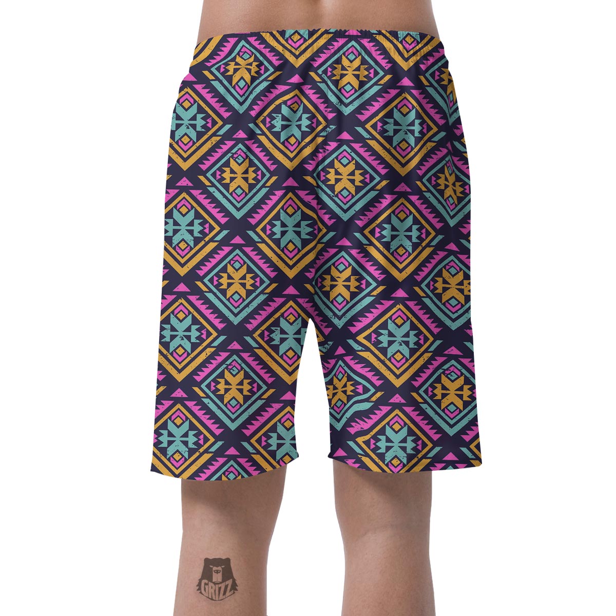 Neon Multicolor Ethic Aztec Grunge Print Men's Shorts-grizzshop