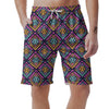 Neon Multicolor Ethic Aztec Grunge Print Men's Shorts-grizzshop