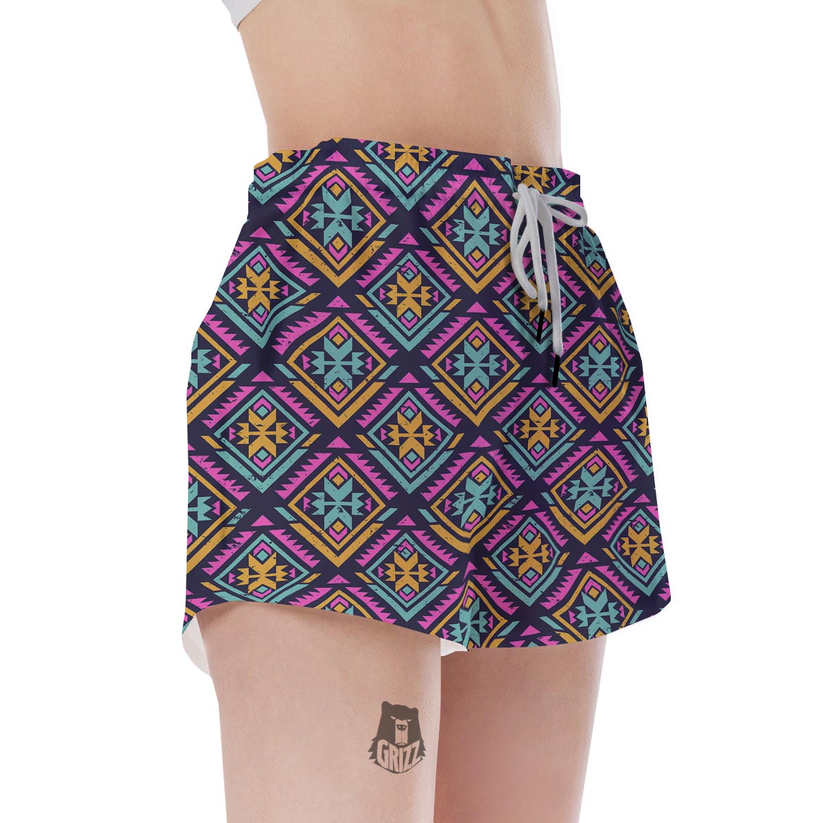 Neon Multicolor Ethic Aztec Grunge Print Women's Shorts-grizzshop