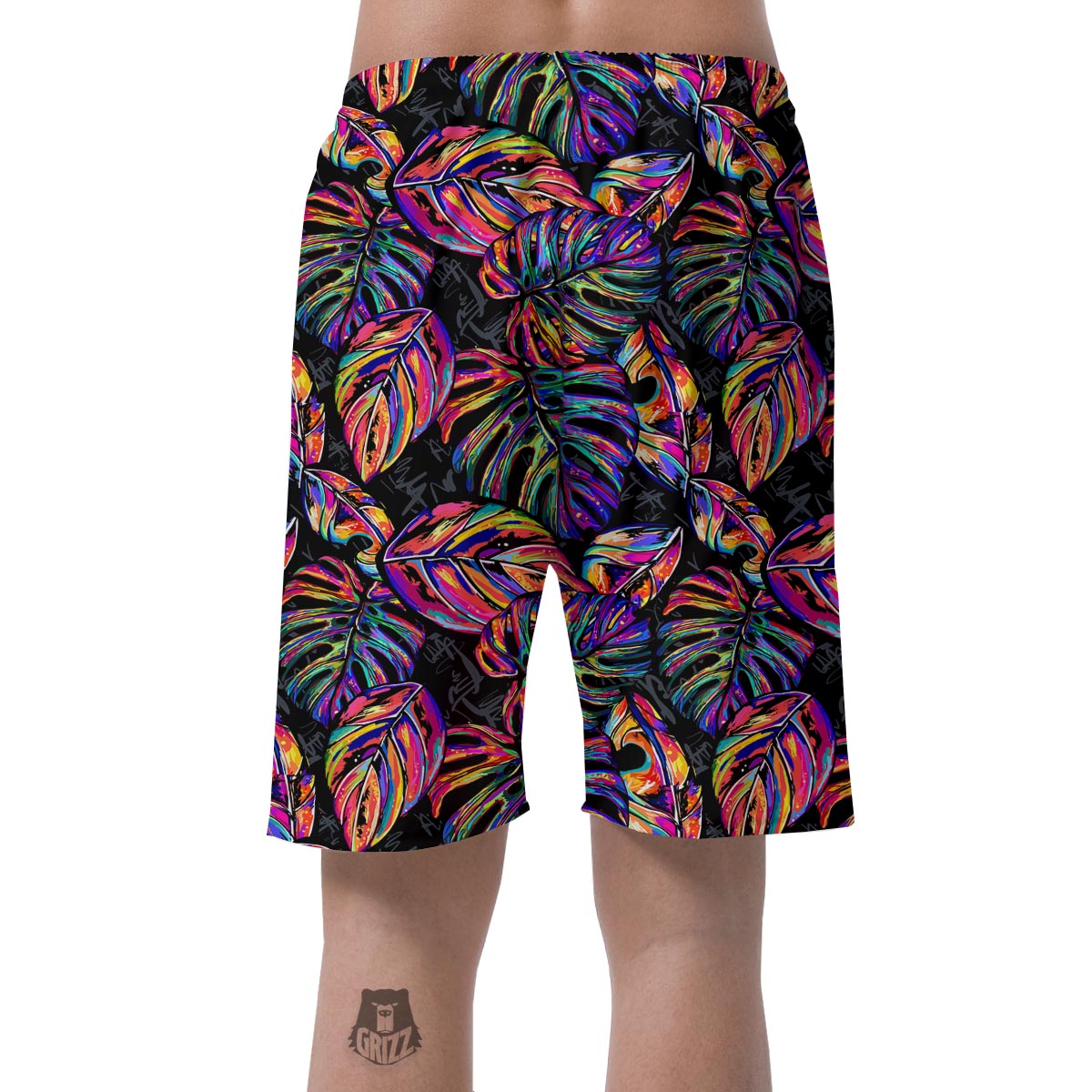 Neon Multicolor Palm Leaf Print Men's Shorts-grizzshop