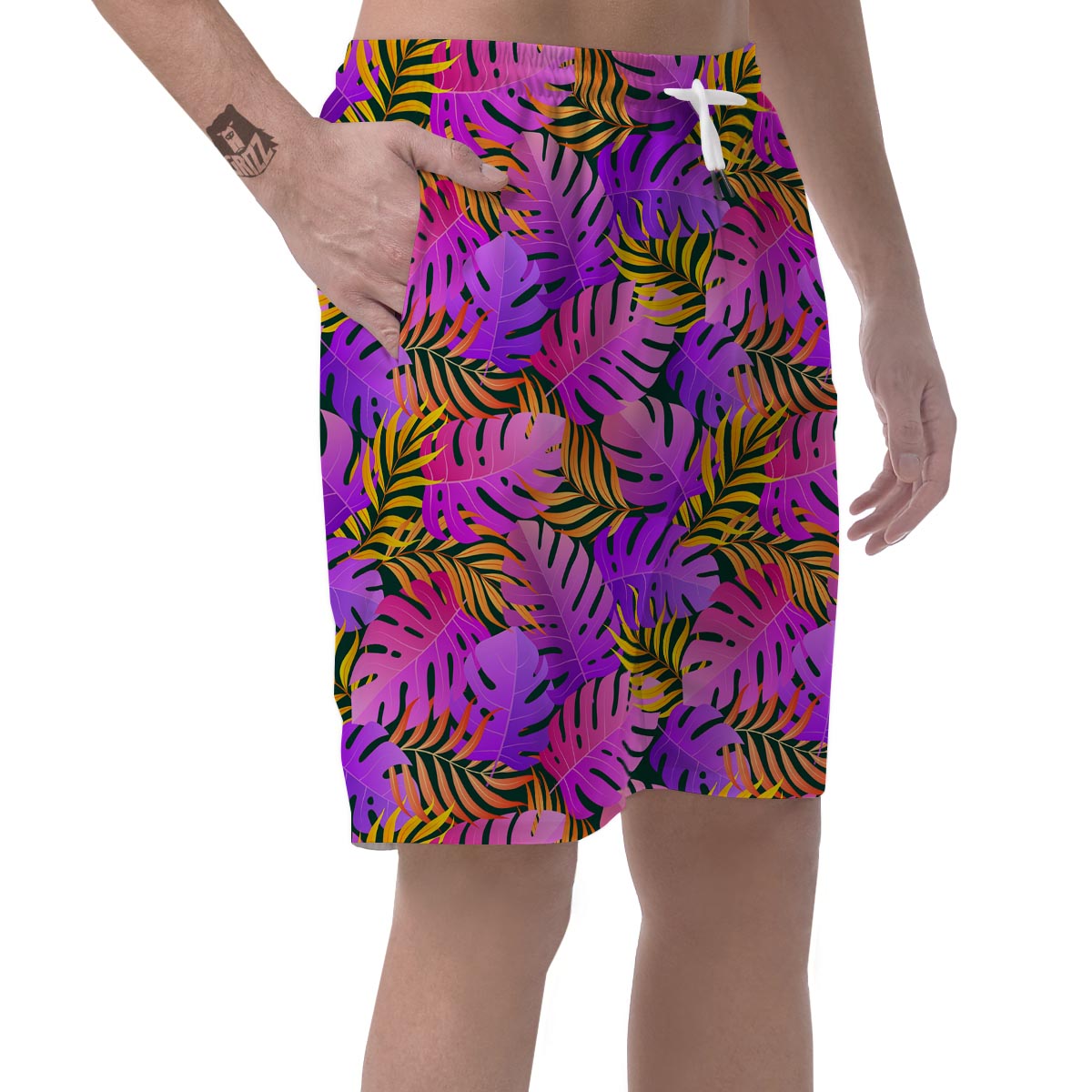 Neon Palm Leaf Edm Print Men's Shorts-grizzshop