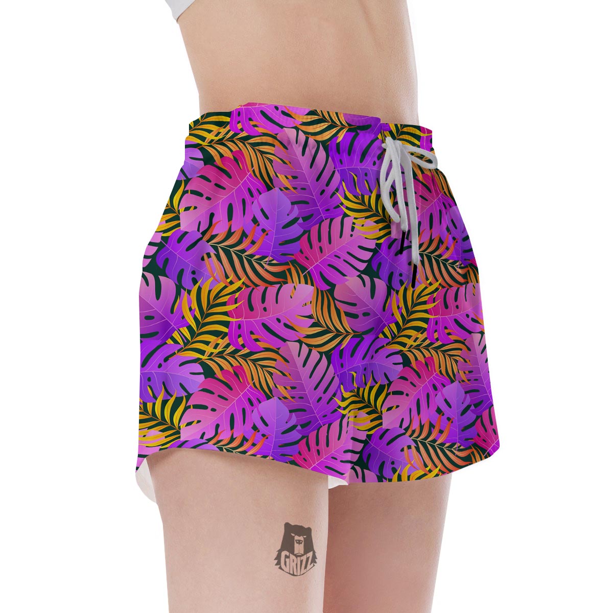 Neon Palm Leaf Edm Print Women's Shorts-grizzshop