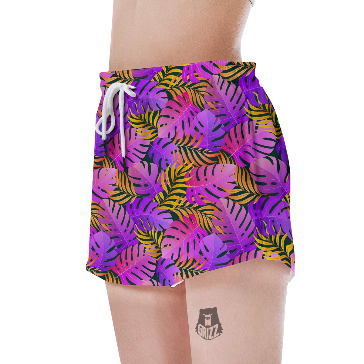 Neon Palm Leaf Edm Print Women's Shorts-grizzshop