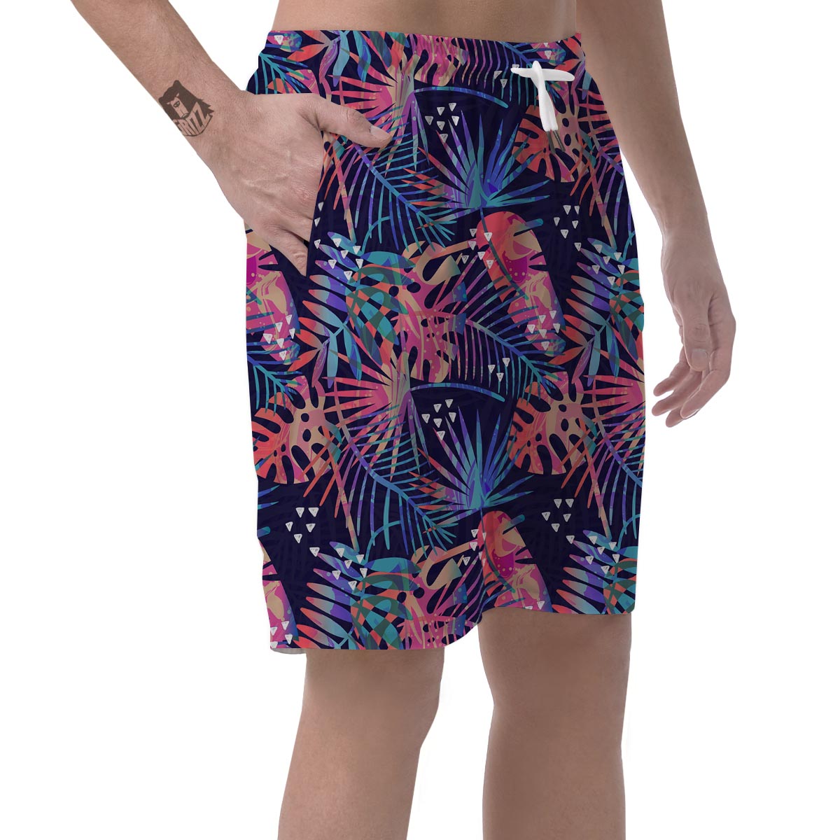 Neon Palm Leaf Hawaiian Print Men's Shorts-grizzshop