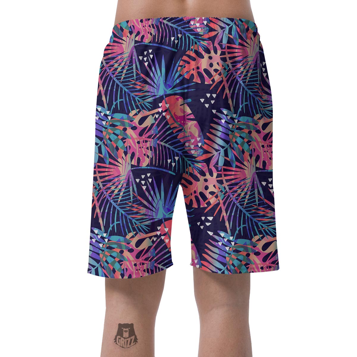 Neon Palm Leaf Hawaiian Print Men's Shorts-grizzshop