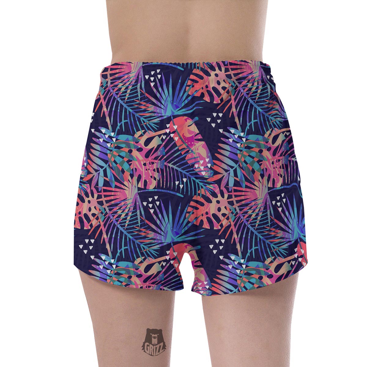 Neon Palm Leaf Hawaiian Print Women's Shorts-grizzshop