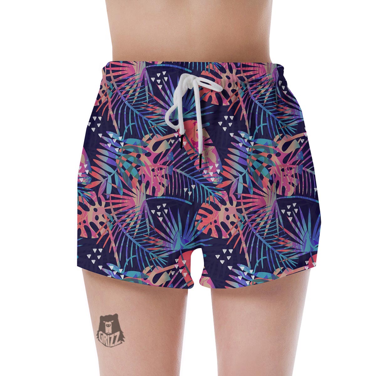 Neon Palm Leaf Hawaiian Print Women's Shorts-grizzshop