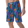 Neon Palm Leaf Tropical Print Men's Shorts-grizzshop