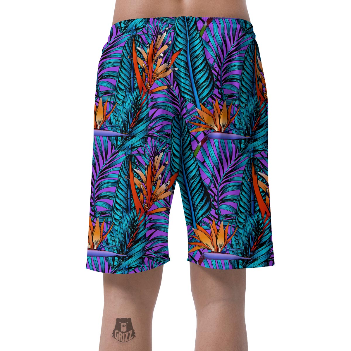 Neon Palm Leaf Tropical Print Men's Shorts-grizzshop