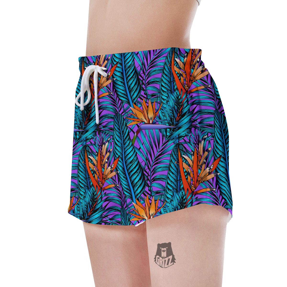 Neon Palm Leaf Tropical Print Women's Shorts-grizzshop