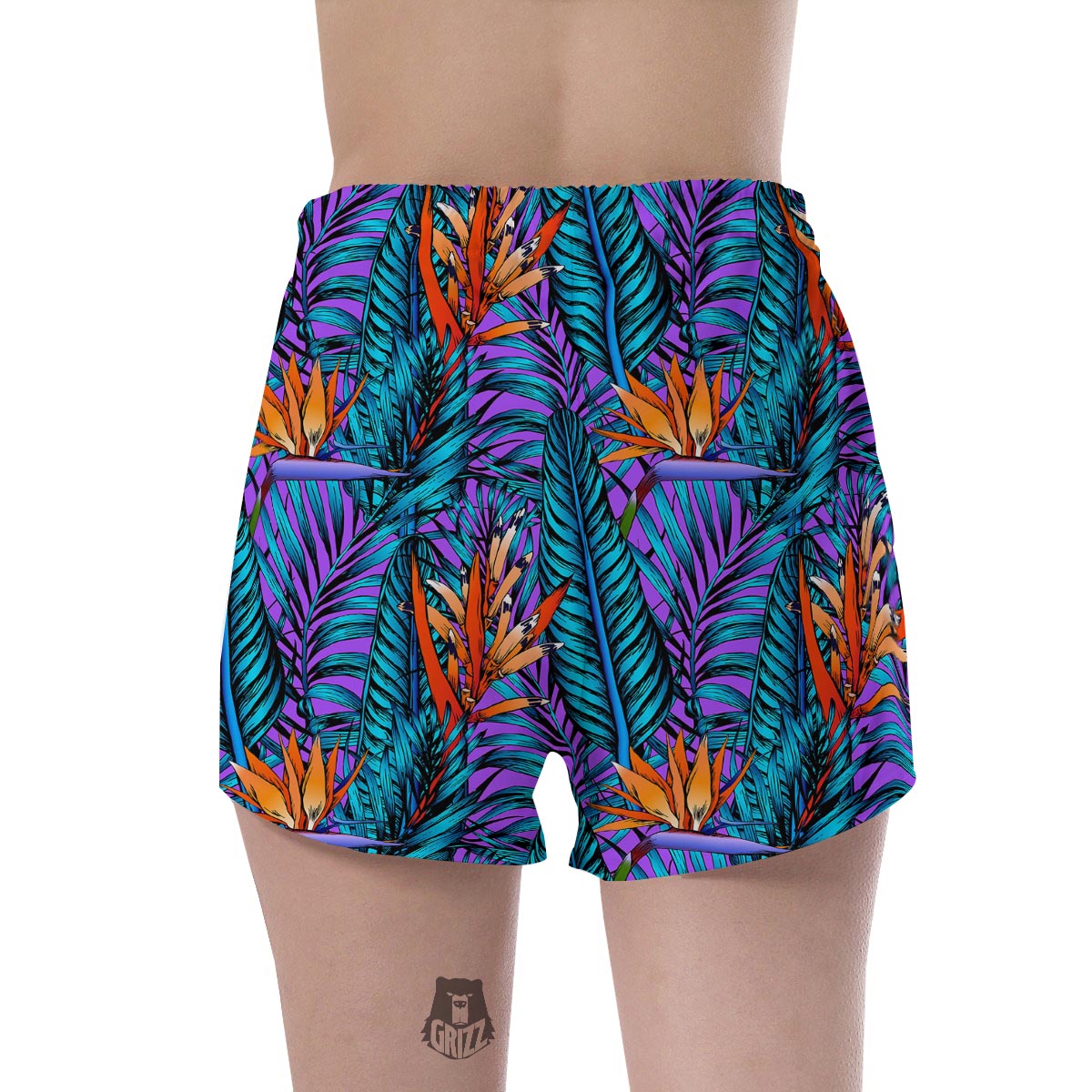 Neon Palm Leaf Tropical Print Women's Shorts-grizzshop