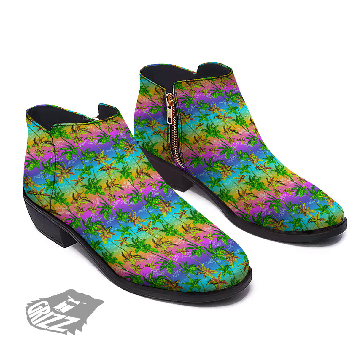 Neon Palm Tree Print Pattern Ankle Boots-grizzshop