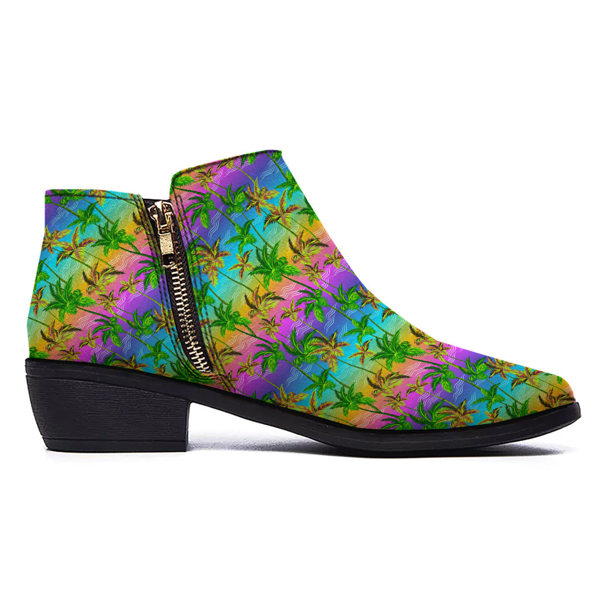Neon Palm Tree Print Pattern Ankle Boots-grizzshop
