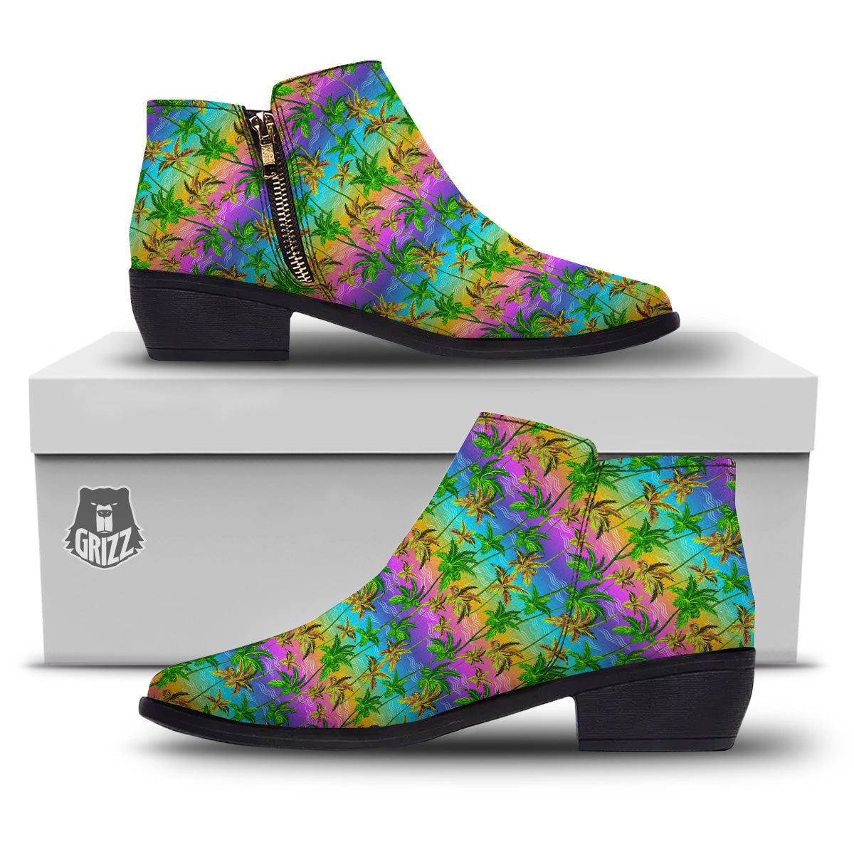 Neon Palm Tree Print Pattern Ankle Boots-grizzshop