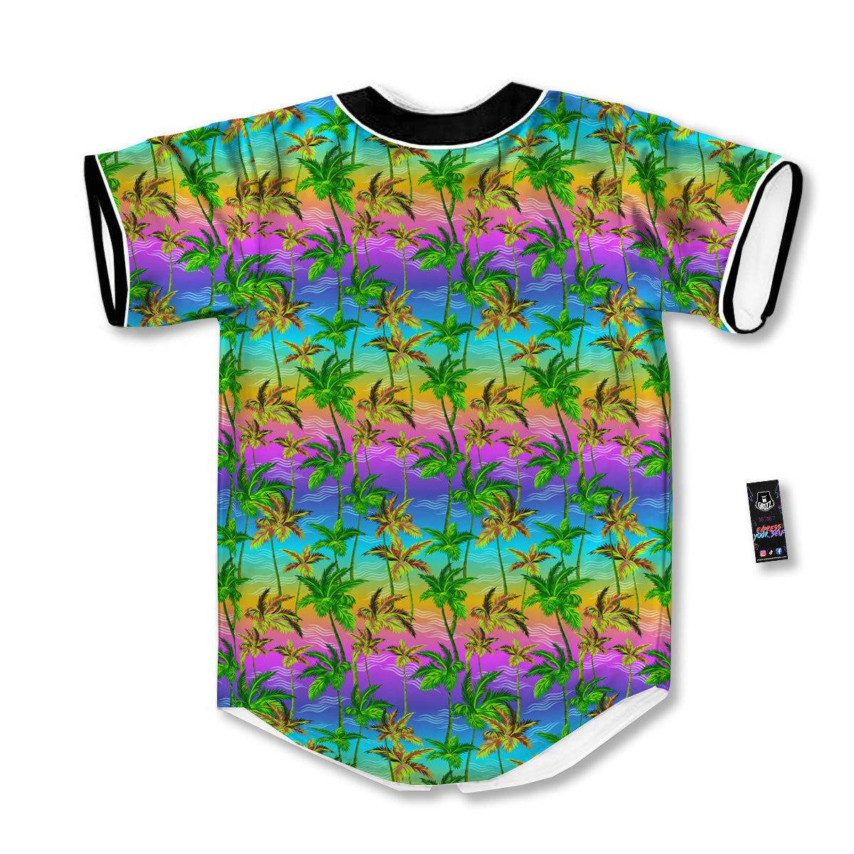 Neon Palm Tree Print Pattern Baseball Jersey-grizzshop
