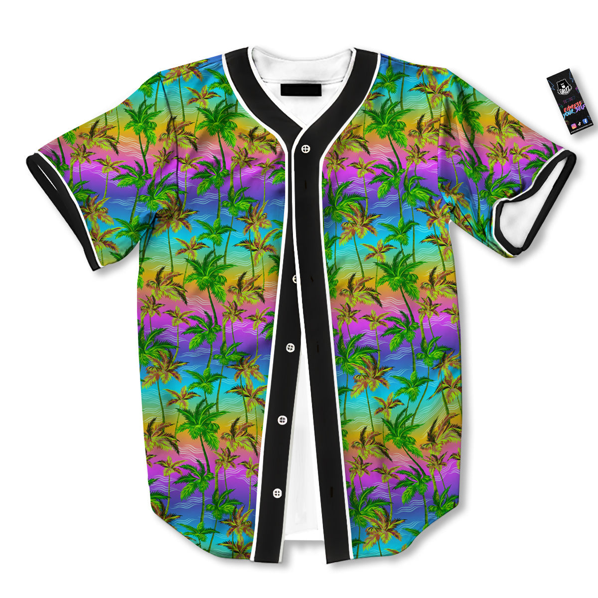Neon Palm Tree Print Pattern Baseball Jersey-grizzshop