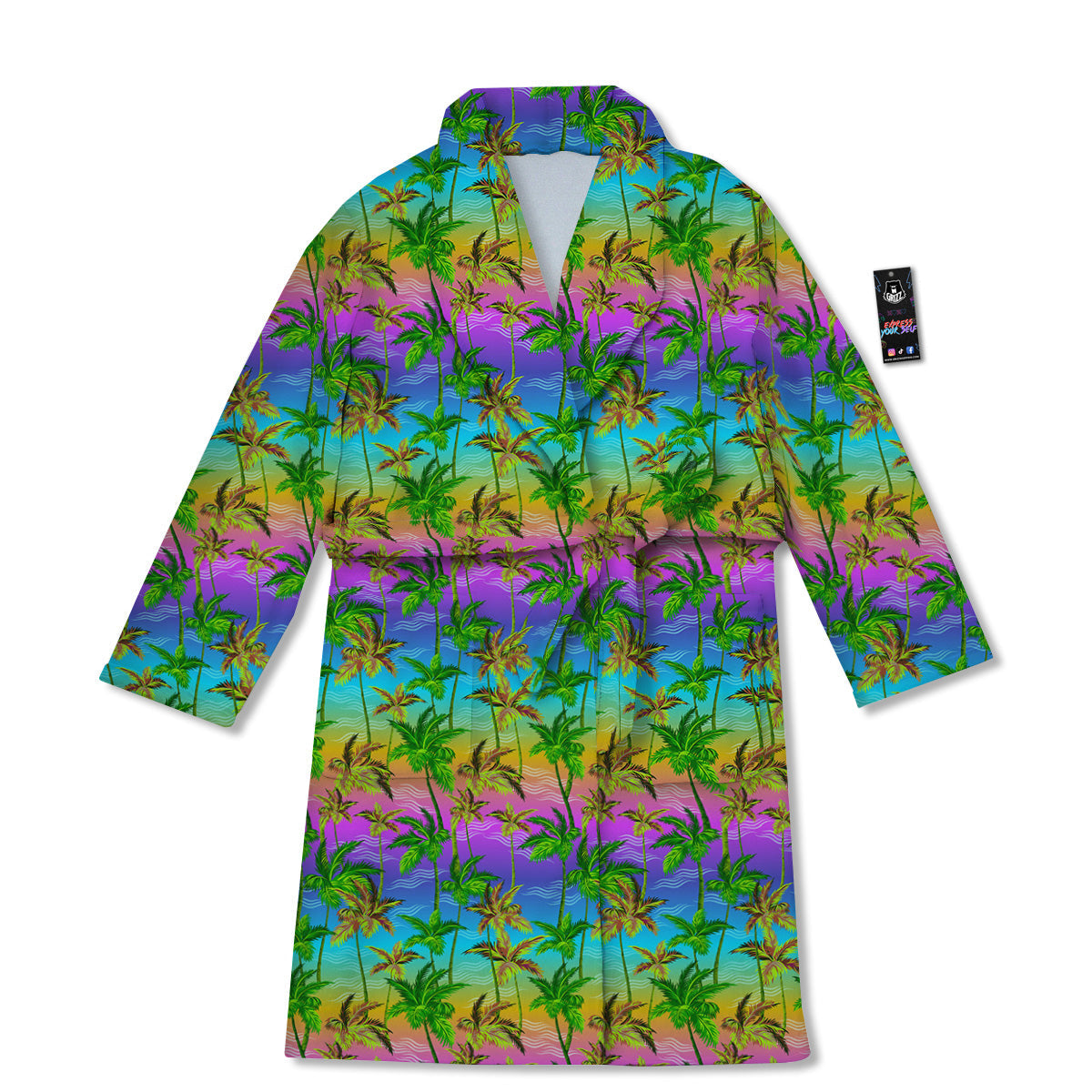 Neon Palm Tree Print Pattern Bathrobe-grizzshop