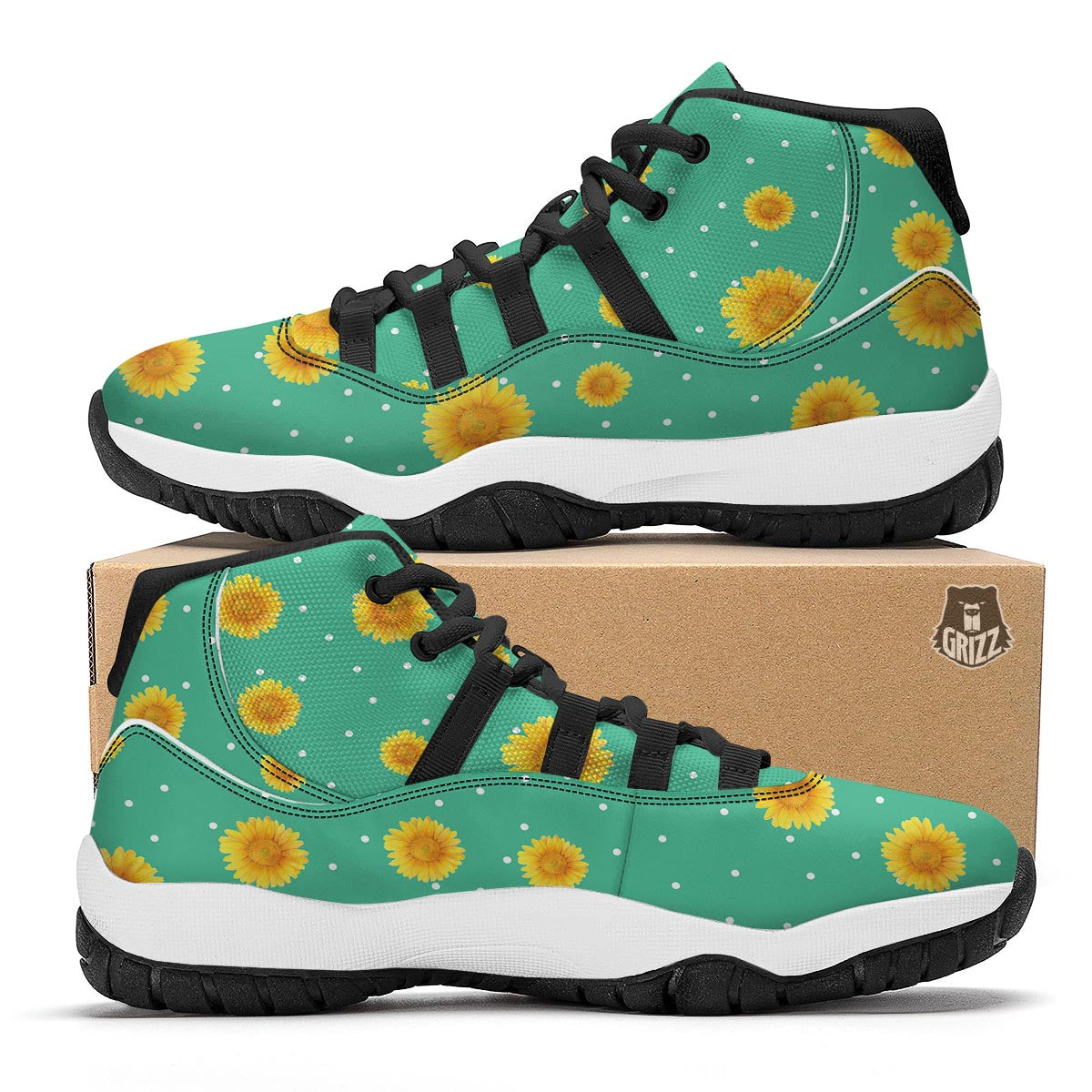 Neon Palm Tree Print Pattern Black Bball Shoes-grizzshop
