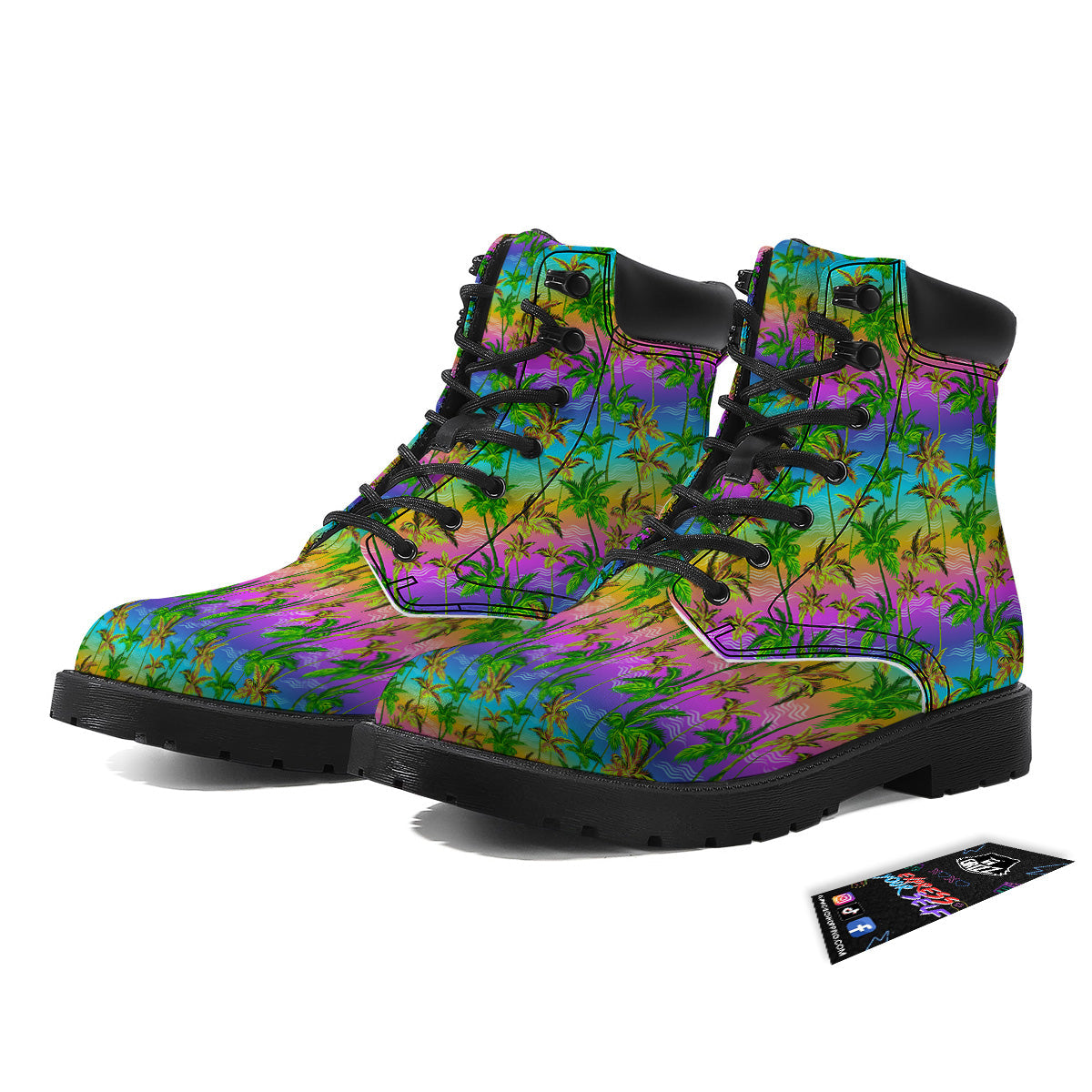 Neon Palm Tree Print Pattern Boots-grizzshop