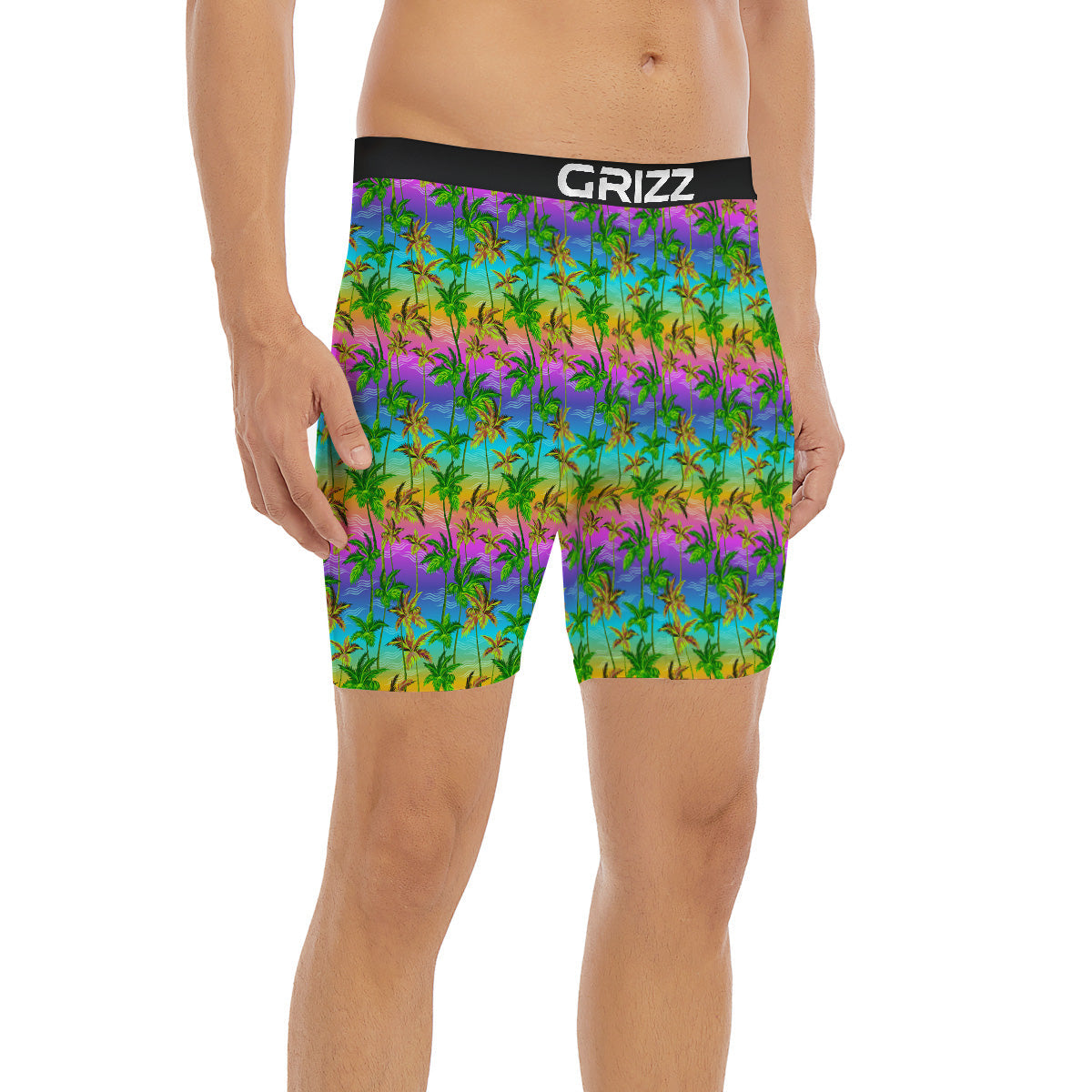 Neon Palm Tree Print Pattern Boxer Briefs-grizzshop
